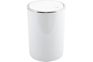 MSV, Poubelle à Bascule PP, Modèle Kamaka, Poubelle à Couvercle basculant Amovible, Design Moderne idéal pour Les Toilettes, Salle de Bain, Bureau, Ronde, 6L, Blanc