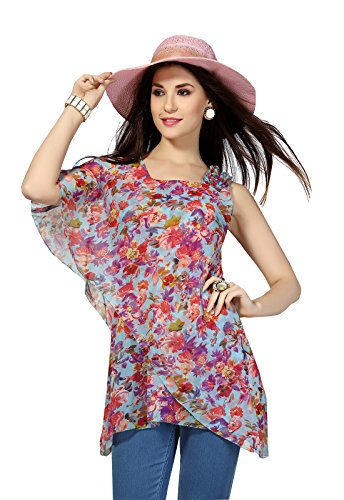 Ishin Georgette Blue Printed Party Wear Wedding Wear Casual Daily Wear Festive Wear Bollwood New Collection Latest Design Trendy Womens Western Wear Top - Amazon