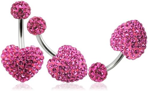 Pink Heart 6MM Ball Crystal Surgical Steel Banana Belly Jewellery