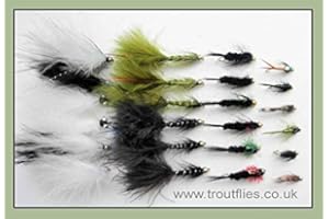 TROUTFLIES UK LURES 24 Trout fishing Flies,Cats Whiskers,Flash Damsels,Montana, GH Nymph, size 10