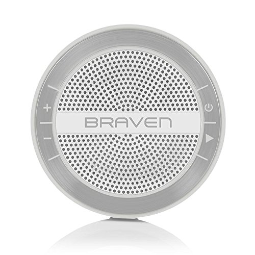 Preisvergleich Produktbild Braven BMRAGSW Mira mobiler,spritzwassergeschützter Bluetooth Lautsprecher mit integriertem Mehrzweckhaken zum Aufhängen / Aufstellen - grau / silber