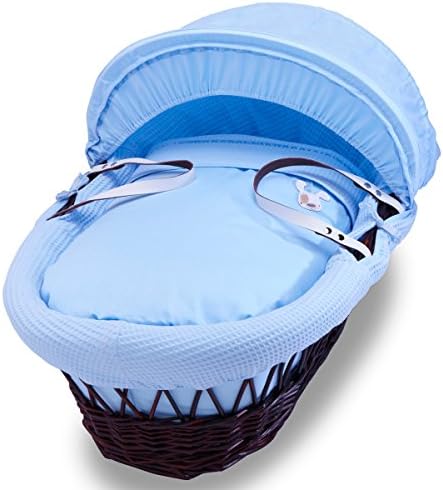 Izziwotnot Gift Blue on Dark Wicker Moses Basket