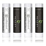 100% Natural Beeswax Lip Balm 4 Pack Original Unflavoured - For Chapped & Cracked Lips, Best for Men