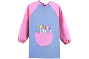 DDKY Tablier de Peinture pour Enfants, Tablier de Peinture imperméable garçons Filles à Manches Longues Tablier de Peinture pour Enfants garçons Filles 5-12 Ans Artisanat Peinture Cuisson Cuisson