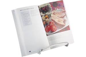 mDesign Atril de cocina para encimera – Soporte para libros de cocina útil para sujetar la tablet o el iPad – Soporte para platos y cuadros – Elegante soporte para sujetar libros de cocina – cromado