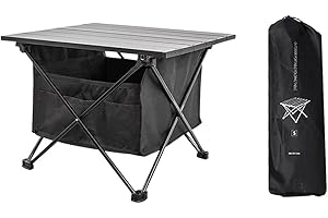Kisbeibi Tavolo da campeggio portatile pieghevole con piano in alluminio e borsa di stoccaggio