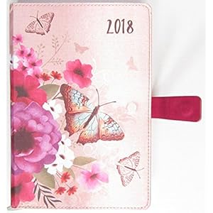 2018 A6 Organiseur Agenda page par jour mensuel Index Tissu Look – Rose papillon