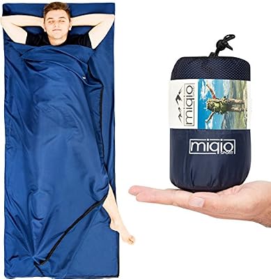MIQIO® 2in1 Drap de Sac de Couchage avec Fermeture Éclair Continue (Gauche ou Droite) : Sac de Couchage de Voyage Léger et Confortable et Drap de Voyage XL Tout-en-un - Sac de Couchage Ultra-léger Doublure Drap Intérieur