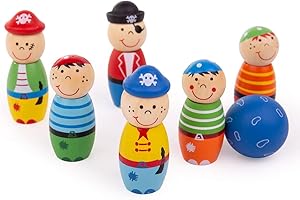 Bigjigs Toys Mini Wooden Pirate Skittles Set with 6 Skittles and 1 Bowling Ball