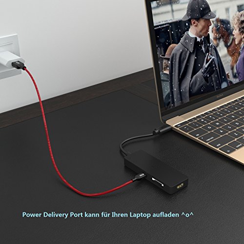 ICZI USB C Hub, 3x USB 3.0 port, 1x HDMI port (4K), 2x Kartenleser (SD&TF) und 1x USB C PD port (Power Delivery), vernickelt Stecker, schlank Entwurf mehr dünn, für New Macbook, Macbook Pro 2016, Google Pixel C, usw. Schwarz - 4