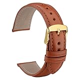 WOCCI Feinkörnig Kalb Leder Uhrenarmband 18mm mit Gold Schnalle, Unisexersatz (Rot Braun)