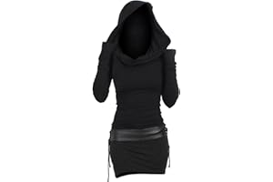 GENERIC Damen Pulloverkleid Mit Kapuze Herbstkleid Sexy Pullover Kleid Kapuzenpullover Hoodie Farbeblock Slim Casual Langarm Minikleid Enges Strickkleid Herbst Winter Frauen Bodycon Gothic Winterkleid