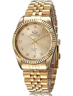 XLORDX Herren Armbanduhr, Business Casual Analog Quarz Gold Uhr mit Edelstahl Armband, Gold Zifferblatt