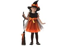 Halloween Costumes Witch Child's Costume with Hat Party Cosplay Cape Role Play Dress up for Kids Girls Orange Witch, for 10-1