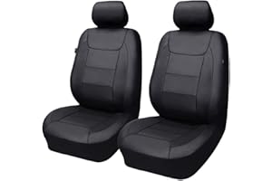 Flying Banner Universal Carbon Fibre Leather Car Seat Covers Airbag Compatible Seat Protector (Front Pair, Black)