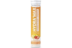 Santarome Bio - Hydra'max - Booster d'hydration et d'énergie - Optimise l'hydratation - Riche en électrolytes - Goût Citron Fraise - 20 pastilles effervescentes - France