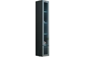 ‎MIRJAN24 Mirjan24 Hängevitrine Vigo Glas 180, Vitrine mit Glasböden, Vitrinenschrank, Farbauswahl, Stauraumvitrine Hochschrank, Wohnzimmer Highboard, Schrank (ohne Beleuchtung, Grau/Grau Hochglanz)