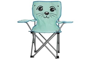idooka Kids Folding Deck Chair with Carry Bag for Camping, Beach, Garden, Fishing - Cute Animals Design - Strong Portable Plastic Chairs for Children up to 50kg (Sealion)