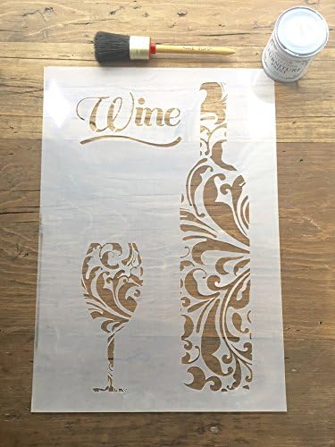 Wine Bottle themed re-usable Stencil Template - Overall image size 218mm x 380mm