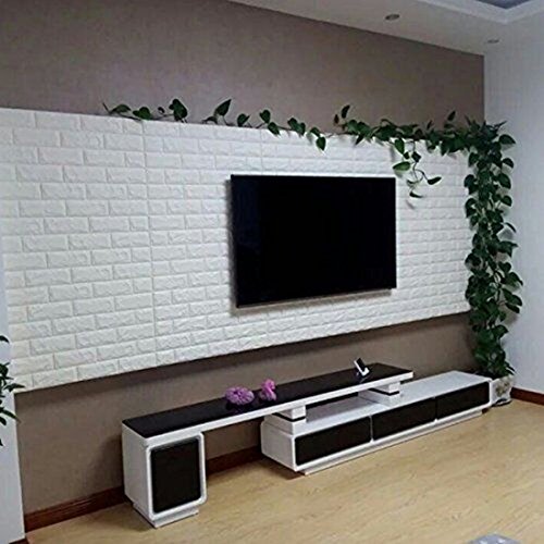 10 Blatt 3D Stereo-Aufkleber kasi Stein Tapete Ziegelstein für Fernsehapparat Wände / Sofa-Hintergrund-Wand-Dekor wasserdichter Wand-Aufkleber Design Tapete weißer Ziegelstein Mauerstein Tapete, 3D Wand-Verkleidungen (10 Blatt, weiß) - 5
