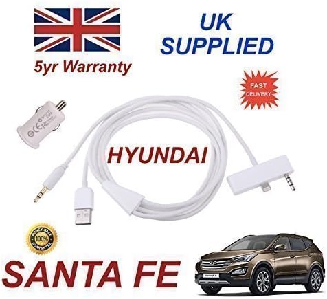 Hyundai SANTA FE iphone 6 PLUS connectivity audio 3.5mm Aux & USB Cable with USB Power Adapter