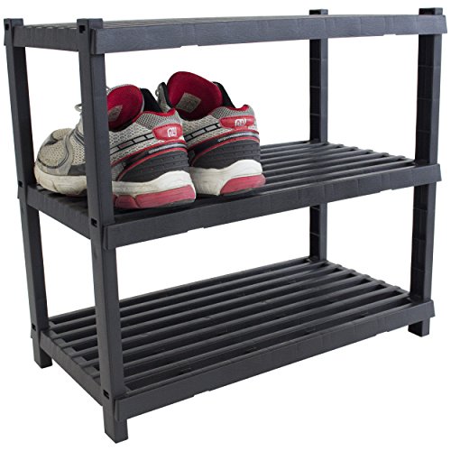 Oxid7® Schuhregal mit 3 Böden, Schuhaufbewahrung, Schuhständer in 3 stöckiger Ausführung aus Kunststoff schwarz 52x29x48 cm - 4