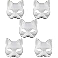 5 Pcs DIY White Paper Mask Fox Cat Face Pulp Blank Hand Painted Mask Personality Design Mask for Dance Party Festival Performance White