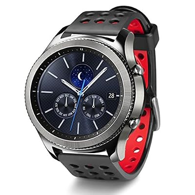 Greatfine 22MM Silicone Remplacement Bracelet Bande pour Samsung Gear S3 frontier / S3 Classic / Gear 2 R380 Neo R381 Live R382 / MOTO 360 2nd/Pebble Time / LG G Watch W100/W110/Urbane (Black Red)