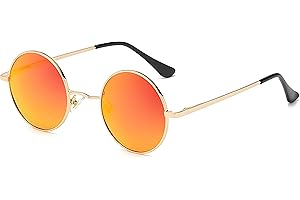 LHSDMOAT Retro Small Round Polarized Men Women Sunglasses, Vintage 60s 70s Lennon style Hippie Sun Glasses, UV400 Trendy Carnival Circle Shades