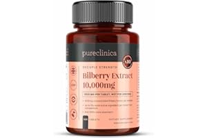 PURECLINICA Bilberry Extract 10,000mg – High Strength 1000mg Tablets with Anthocyanidins & Black Pepper – Supports Eye Health, Vision & Antioxidant Protection – 180 Tablets (6 Month Supply)