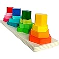 Smoneo Wooden Sorting & Stacking Toy, 4 Geometric Shape Sorter Toys for Toddlers, Montessori Color Recognition Stacker, Educational Blocks Puzzles 1-3 Years Old Age Kids (4 Shapes) (20 Pieces)