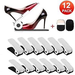 HOBFU Lot de 12 Support à Chaussures Réglables,Empiler Les Chaussures,Organiseur de Chaussures,Economie d'Espace à Chaussures Support Rack Plastique