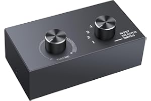 PROZOR Audio Switch 6 Porte Mini Stereo Audio Switch con Cavo audio RCA 6X1/1X6 RCA Audio Bi-Directional Switcher con Selettore di Controllo del Volume Audio per Amplificatore DVD Lettore CD