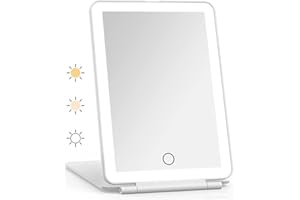 ISFORU LED Travel Makeup Mirror, 3 Colour Light Rechargeable Portable Compact Vanity Mirror, Perfect for Travel, Christmas Birthday Gift for Women
