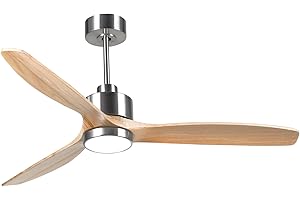 OFANTOP 132 CM Moderner Deckenventilator aus Holz mit Beleuchtung, Fernbedienung, leiser umschaltbarer Gleichstrommotor für Schlafzimmer, Wohnzimmer und Garage, Naturholz