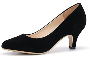 POOREVILL Women's Court Shoes Kitten Heels Wide Bridal Work Office Wedding Party Low Heel Pump Slip On Shoes