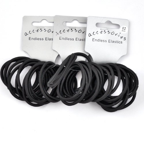 36 x Black Endless Hair Elastics/ Bobbles - Snag Free
