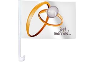 ‎ALSINO Alsino Autoflagge Hochzeit Just Married Autofahne, Windfest bis 100 km/h - Breite: 45 cm, Höhe: 28 cm, Hochzeitsdeko Auto Fahne - AFfl10a