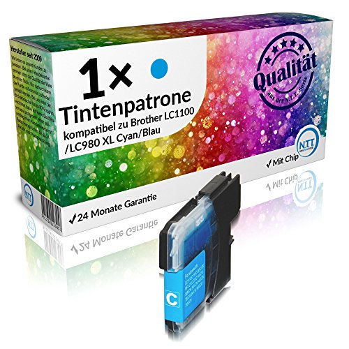 N.T.T.® - 1 STÜCK XL CYAN / BLAU 100% Qualität Druckerpatrone, kompatibel zu Brother LC1100 LC990 LC980 (1x cyan) für Brother MFC-250C MFC-255CW MFC-290C MFC-295CN MFC-297C MFC-490CN MFC-490CW MFC-5490CN MFC-5890CN MFC-790CW MFC-795CW MFC-6490CW MFC-6890CDW MFC-990CW MFC-J615W DCP-145C DCP-165C DCP-167C DCP-185C DCP-195C DCP-365C DCP-373CW DCP-375CW DCP-377CW DCP-383C DCP-385C DCP-387C DCP-395CN DCP-585CW DCP-6690CW DCP-J715W