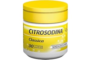 Citrosodina Masticabile Effervescente Digestivo per Digestione Difficile con Acido Citrico e Bicarbonato di Sodio, Senza Zucchero, 30 Compresse Masticabili al Limone