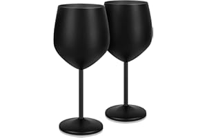 Livole Kieliszki do koktajli ze stali nierdzewnej, kieliszki do czerwonego wina z trzonkiem, nietłukące się, 550 ml, kieliszki do szampana, zestaw na imprezy, pikniki, kemping, matowe czarne (2