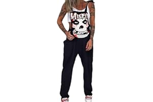 Tomwell Damen Baggy Jumpsuit Loose Fit Casual Skull Print Retro Latzhose Breathable Sommerhose aschen Lange Harem Playsuit Hose Jumpsuits Trousers Overalls