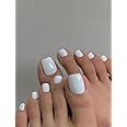 Press On Nails white classic Medium Square Shaped False Toe Nails Jelly Glossy 24pcs, stylish white, Fake acrylic nails with glue kit