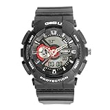 Gobu 1532 Fashion Sport Armbanduhr Multifunktions mehrfarbige LED lanalog Digital Wasserdicht Alarm Armbanduhr wasserabweisend Funktionen Alarm/Chronograph Stoppuhr/Timer schwarz schwarz