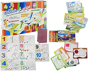 Toy Cloud 4 in 1 Colour & Wipe Kit 48 Reusable Cards | Crayons kit Coloring and Learning Education | Child Creativity Development Toy  3 Years Above Kids