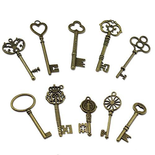 PsmGoods® Vintage Skeleton Antique Keys Fascino DIY Lucchetto Old Style Guarda Bronzo 10pack