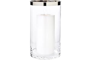 EDZARD Lámpara de Viento Molly, portavelas de Cristal soplado con Borde de Platino, Altura 30 cm, diámetro 17 cm, para Vela de Pilar