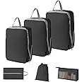 GOTENTIFY Compression Packing Cubes for Travel Luggage Packing Organizer Set，Expandable Cubes for Suitcases, for Travel Essentials Bag or Home Storage, 6 PCS (Black)