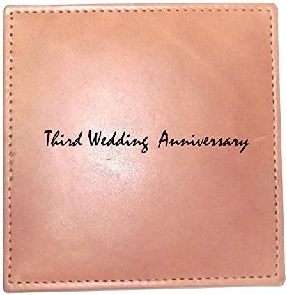 Third Wedding Anniversary Leather Coasters Square (4) Personalised with Message & Gift Box