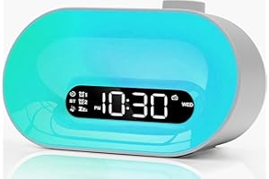APUZOM Wake Up Light Wecker mit Sonnenaufgang Sonnenuntergang Simulation Radiowecker mit 10 White Noise + 8 Naturger?usche + 2 Alarmen + 7 Farbewechsel dimmbare Nachttischlampe